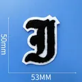 Écusson brodé en chenille lettre gothique noire pour vestes de baseball, 50x53mm - Lettre I (A001)