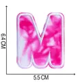 Detailed view of pink tie-dye embroidered letter M patch with 6.4x5.5cm dimensions - Letter M