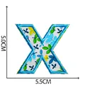 Blue floral embroidered letter X iron-on patch for clothing decoration, 5.5x5.0cm - Letter X