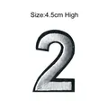 High-quality embroidered silver number 2 patch with black border, measures 4.5cm in height - Number 2