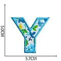 Blue floral embroidered letter Y patch iron-on applique with 5cm height and 5.7cm width - Letter Y