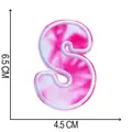 Detailed close-up of a pink tie-dye embroidered letter S patch with dimensions in cm - Letter S