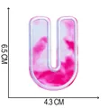 Detailed size view showing 6.5x4.3 cm for the tie-dye embroidered letter U patch - Letter U