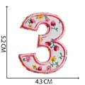 Toppa ricamata floreale numero 3 di alta qualità per abbigliamento fai da te, 5,2x4,3 cm - Numero 3 / Floreale Rosa e Bianco
