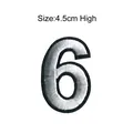 High quality white embroidered number 6 iron-on patch with black border, 4.5cm height - Number 6