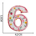 Toppa ricamata numero 6 con bordo rosa e un design con fiori colorati vivaci. - Numero 6 / Floreale Rosa e Bianco