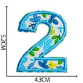 Blue floral embroidered iron-on patch number 2 for clothing, size 5.2cm by 4.3cm - Number 2