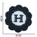 Premium black and white flower chenille patch with embroidered letter H, 6x6 cm - Letter H