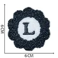 White and black flower shaped chenille embroidery patch with letter L, 6x6cm size - Letter L