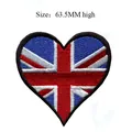 Embroidered heart-shaped UK Union Jack flag iron-on patch for DIY clothing 63.5mm high - UK Heart (415) / 63.5mm High