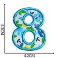 Blue floral embroidered number 8 patch for clothing decoration, size 5.3x4.2cm. Variant view. - Number 8