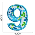Blue floral embroidery number 9 iron-on patch for clothing decoration, 5.3x4.2cm - Number 9