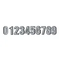 Primo piano di toppe ricamate in argento 0-9 per riparazione abbigliamento fai-da-te e hobby - Set di Numeri 0-9