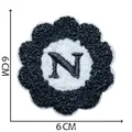 Flower shaped chenille towel embroidered patch with black letter N decoration, 6cm size - Letter N