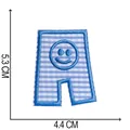 Detailed view of blue checkered embroidery patch with size dimensions 5.3x4.4 cm - Letter A