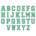 Collezione completa di toppe con lettere in ciniglia verde menta e bordi dorati - Set di 26 Lettere / Verde