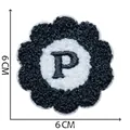 Black and white flower chenille patch featuring embroidered letter P, 6x6cm DIY accessory - Letter P