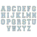 Set completo di toppe lettere in ciniglia azzurra con bordi dorati glitterati A-Z. - Set di 26 Lettere / Set di 26 / Celeste
