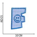 Blau karierter Aufnäher Buchstabe F mit Smiley-Gesicht, Größe 5,3 x 3,0 cm Details - Buchstabe F
