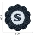 Black and white chenille embroidered flower patch with letter S alphabet design, 6cm - Letter S