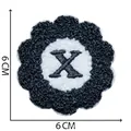 Flower-shaped white and grey chenille embroidery patch with letter X, size 6cm by 6cm - Letter X