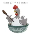 Detailed embroidered cartoon chicken in soup bowl iron-on patch for clothing decoration - Rooster In Soup Bowl (AFCA266)