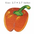 Embroidered bell pepper iron-on patch in vibrant orange and green, size 2.7 inches - Pepper Style (JR_1407022) / 6.86x6.86cm