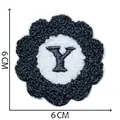 Detailed 6cm flower shaped chenille embroidery patch featuring a black and white letter Y design - Letter Y