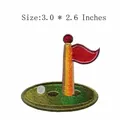 Detailed golf hole embroidered iron-on patch, measures 3.0 x 2.6 inches for clothing - Golf Flag Style (JR_1407050) / 7.62x6.60cm