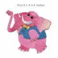 Detailed pink elephant embroidered patch with blue vest for DIY iron-on clothing - Pink Elephant Style (JR_1407064) / 7.87x7.62cm