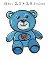 Blue bear embroidered patch with red heart detail, size 2.3 x 2.8 inches for DIY crafts - Heart Blue Bear Style (JR_1407151)