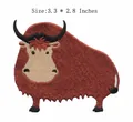 Embroidered yak animal patch for iron-on clothing decoration, red brown, 3.3x2.8 inches - Cartoon Yak Style (HS1301025)