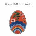 Decorative oval embroidered rainbow and floral nature patch iron-on badge 2.2 x 3 inches - Rainbow Flower Egg (AFCA637)