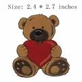 Embroidered teddy bear with heart iron-on patch, 2.4 x 2.7 inches size - Bear With Red Heart (AFCA679)