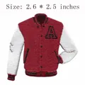 Red and white varsity jacket embroidered iron-on patch badge, size 2.6x2.5 inches - Baseball Jacket Style (HS1506023)
