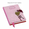 Rosa Notizbuch-Stickpatch mit Herz und Schlüssel, 3,5x3,5 Zoll Aufbügler für Kleidung - Herzschloss Tagebuch (JLA004617)
