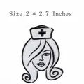 Detailed embroidered iron-on patch featuring a stylized nurse face design for DIY - Black And White Nurse (FP1306210)