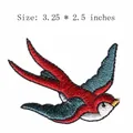 Detailed red and blue swallow bird embroidered iron-on patch, size 3.25 by 2.5 inches - Red Swallow Style (HS1506038)