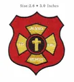 Embroidered Christian shield patch featuring Jesus To The Rescue text and cross design - Shield Badge Style (JR_1408069)