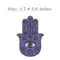 Detailed purple Hamsa Hand embroidery patch with adhesive backing, size 1.7 x 2.6 inches - Hamsa Hand Style (HS1602064)