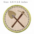 Écusson brodé rond avec motif pelle et pioche, taille 2,6 x 2,6 pouces pour le DIY - Style Pelle et Pioche (RH00528)