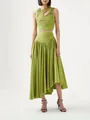 Elegante conjunto de dos piezas verde con top corto plisado y falda midi asimétrica - XL / Top Y Pantalón / Verde