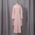 Elegant pink maxi dress with pearl-trimmed shawl detail on mannequin - S / Tops / Pink