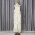 Elegant white tiered lace maxi dress with delicate spaghetti straps and ruffled layers - S / Dresses / White
