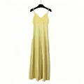 Yellow and white striped knit camisole maxi dress with an elegant pleated design - S / Dresses / Yellow