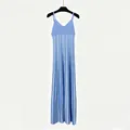 Elegant blue and white vertical striped camisole maxi dress with high waist design - Blue