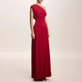 Elegante abito lungo rosso monospalla con un sofisticato design a vita pieghettata da donna - Taglia S / Vestiti / Rosso