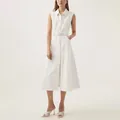 Stilvolles weißes ärmelloses Jeans-Midikleid mit modischem Reverskragen und Gürtel - S / Kleider / Weiß