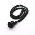 Hand-woven black cord necklace with natural black stone pendant and wooden beads - Obsidian
