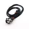 Handmade braided black cord necklace featuring a natural raw crystal stone pendant for unisex - White Crystal